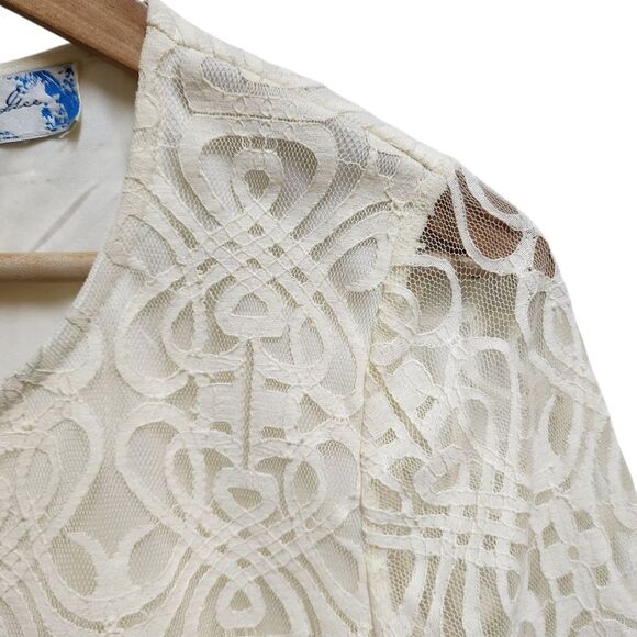 J Glee Dress Sz S Cream Floral Crochet Lace Overlay 3/4 Slv Lined Cottage Fairy - Picture 11 of 15